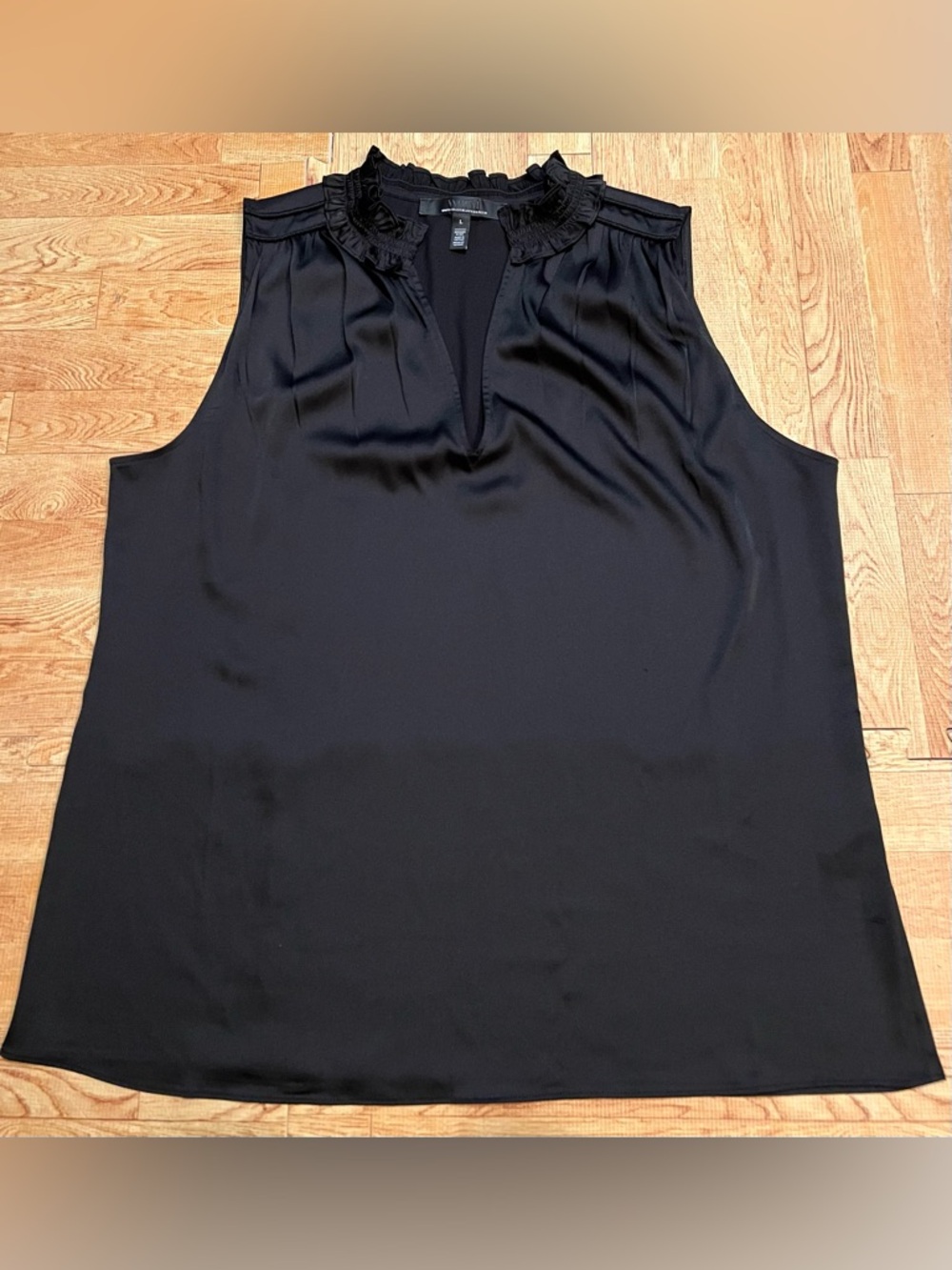 WHBM Black Ruffle Neck Sleeveless Blouse Size L